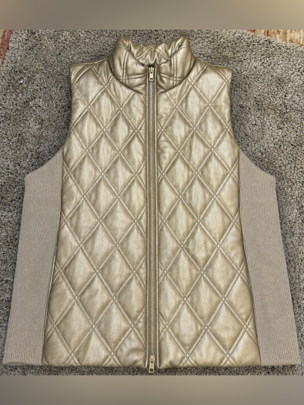 Chico's Quilted Metallic Gold Diamond-Pattern Vest